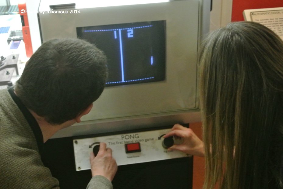Treasure hunters playing the original Pong Game during the Secrets and Mystery Treasure Hunt at the Science Museum 