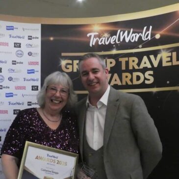 ‘Best 2025 GTO’ Catherine Skeggs of City Adventurers received her award from Riviera Travel’s Stuart Milan
